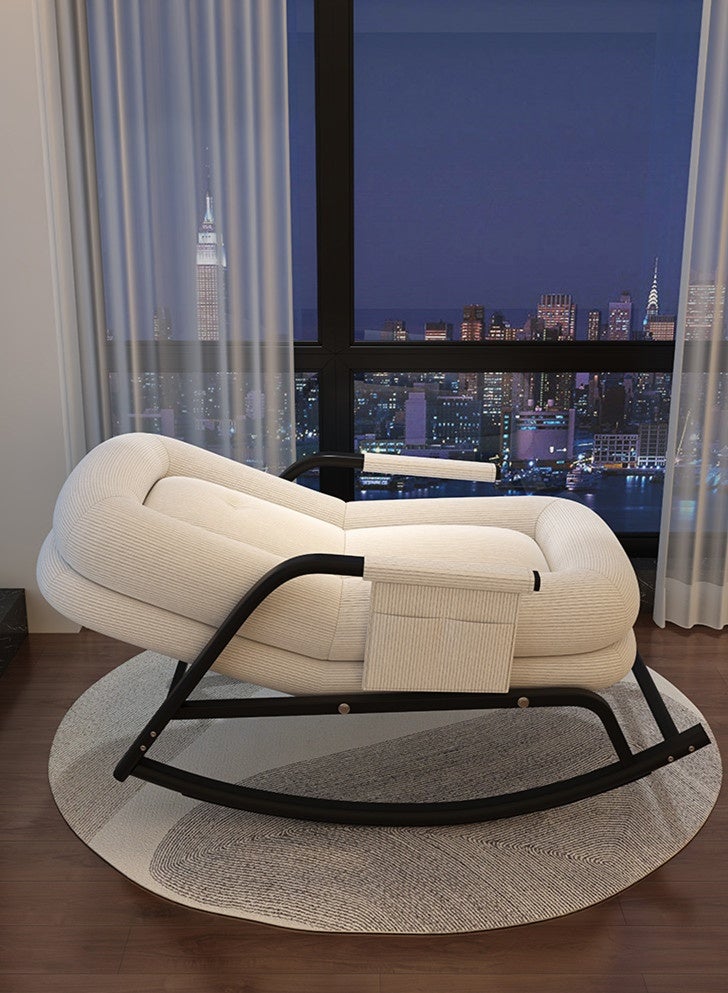 Kutis Lazy Chair Rocking Chair Lounge Chair Adjustable Lounger Sofa Corduroy Fabric Steel White 66x102x87 cm - Image 3