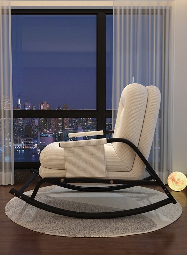 Kutis Lazy Chair Rocking Chair Lounge Chair Adjustable Lounger Sofa Corduroy Fabric Steel White 66x102x87 cm - Image 4
