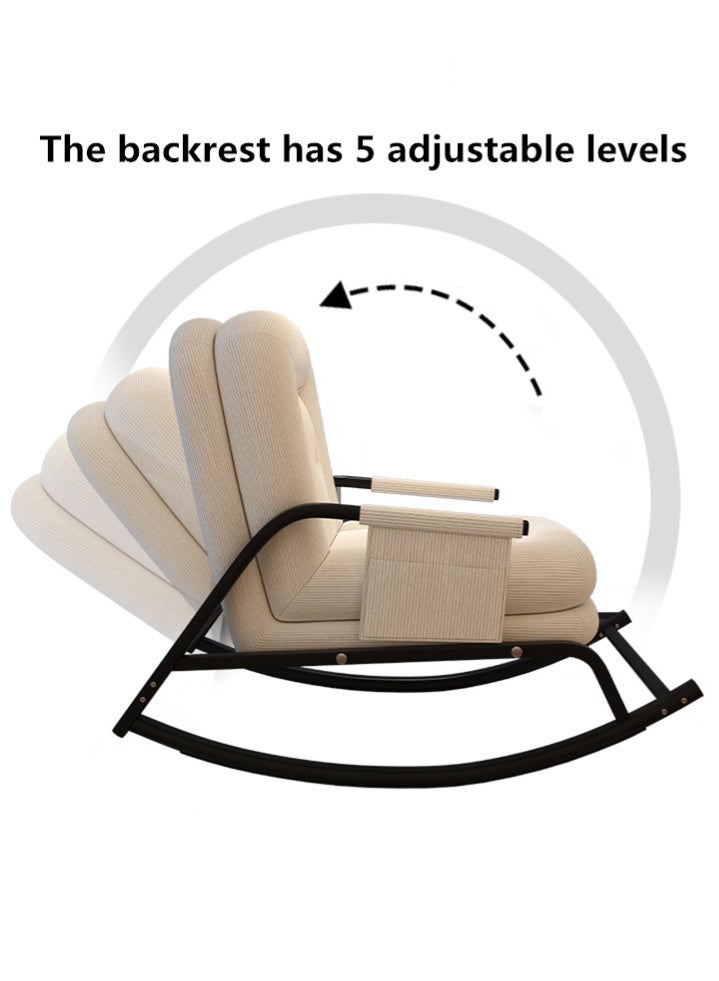 Kutis Lazy Chair Rocking Chair Lounge Chair Adjustable Lounger Sofa Corduroy Fabric Steel White 66x102x87 cm - Image 5