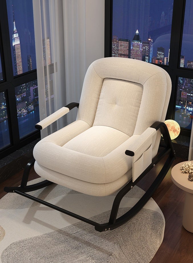 Kutis Lazy Chair Rocking Chair Lounge Chair Adjustable Lounger Sofa Corduroy Fabric Steel White 66x102x87 cm - Image 2