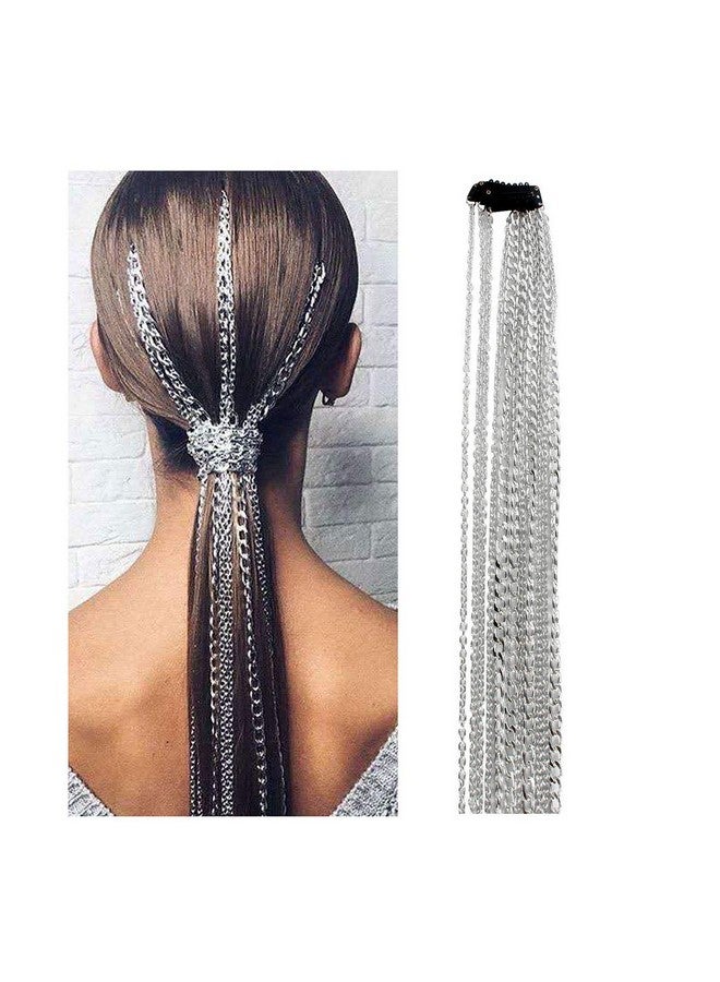 Campsis Punk Tassel Hair Clips Multistrand Chain With Clips Ponytail Multi Strand Head Chain Decorated Hair Extension Chain Festival Nightclub Party Hair Chain For Women And Girls (Csilver) - Image 2