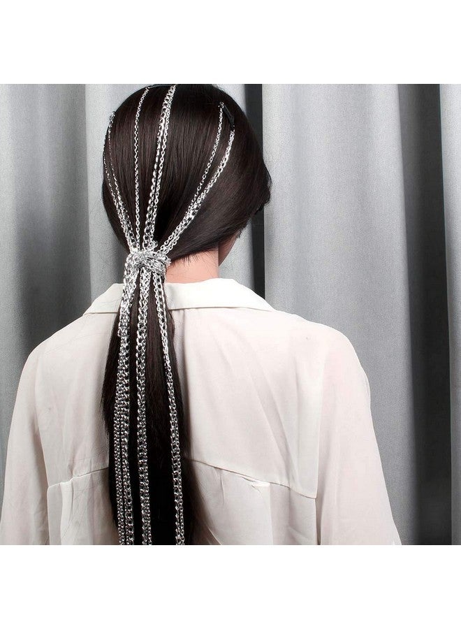 Campsis Punk Tassel Hair Clips Multistrand Chain With Clips Ponytail Multi Strand Head Chain Decorated Hair Extension Chain Festival Nightclub Party Hair Chain For Women And Girls (Csilver) - Image 3