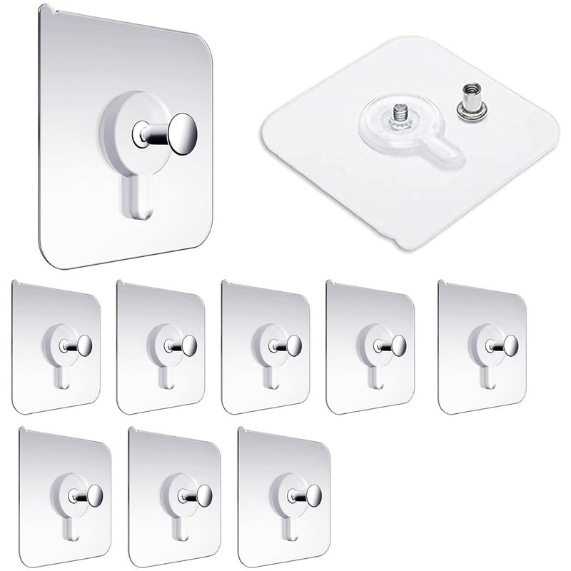 VONITY 10 Pcs self adhesive wall hooks for photo frames and sticking hooks for wall heavy duty photo transparent hanging and stick on hooks photo frame holder hooks for wall without drilling KUS630 - Image 1