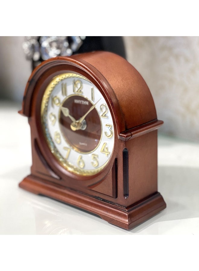Rhythm Quartz Analog Wooden Mantel Table Clock Brown and Gold 15.3 x 15 x 5.5 cm - Image 3