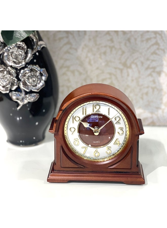 Rhythm Quartz Analog Wooden Mantel Table Clock Brown and Gold 15.3 x 15 x 5.5 cm - Image 2