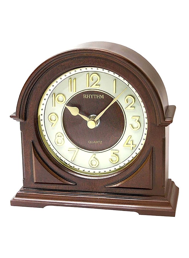 Rhythm Quartz Analog Wooden Mantel Table Clock Brown and Gold 15.3 x 15 x 5.5 cm - Image 1