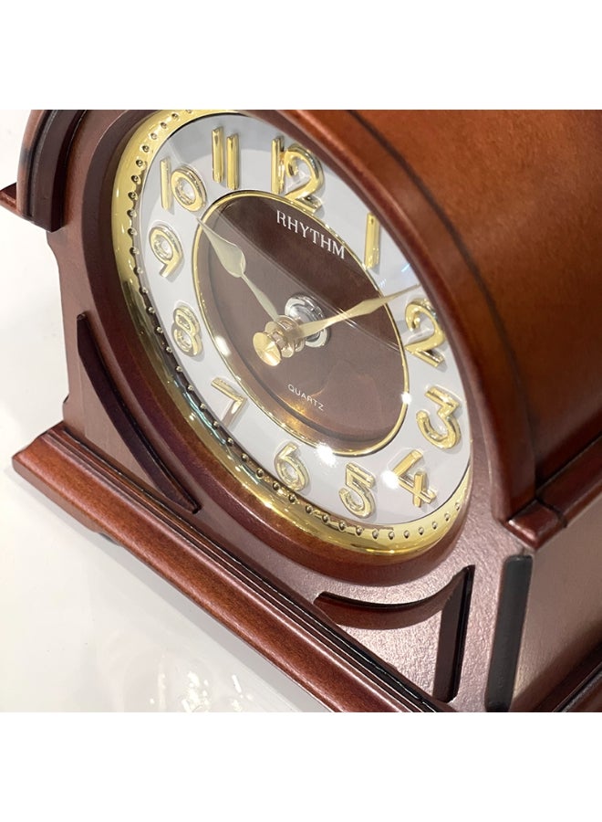 Rhythm Quartz Analog Wooden Mantel Table Clock Brown and Gold 15.3 x 15 x 5.5 cm - Image 5