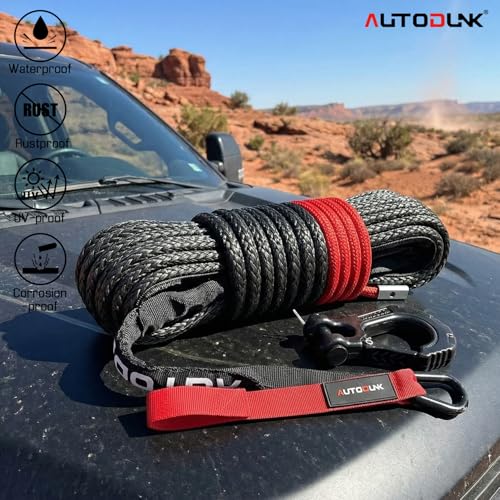 Autodunk Synthetic Winch Rope - 1/4" x 50ft 10,000LBS Winch Line with Protective Sleeve, Forged Winch Hook and Rubber Stopper, Synthetic Winch Cable for 4WD ATV UTV Offroad Vehicles, Black - Image 5