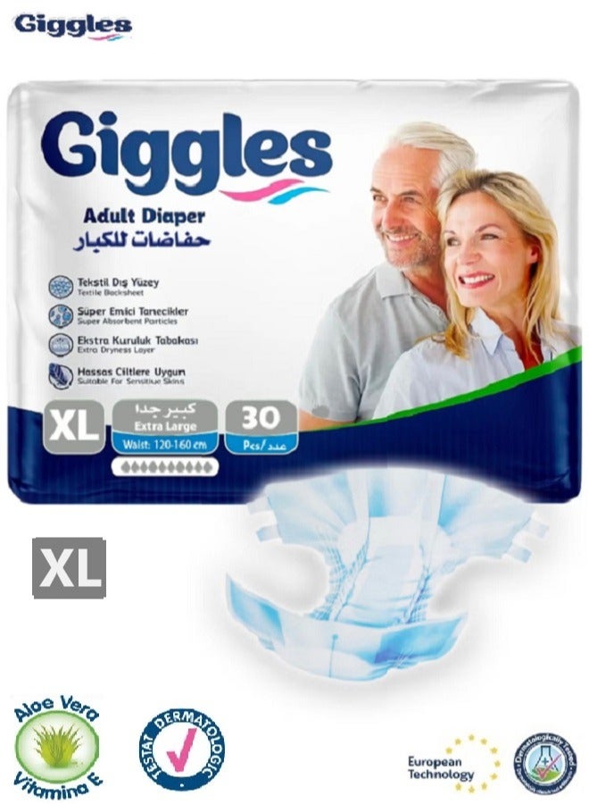 Giggles Adult Diapers Briefs Turkish Made with Extra Dryness Layer and Wetness Indicator XL Size (30 Pieces ) - Image 1