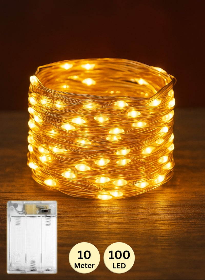 DPL Fairy String Lights Battery Operated, 10M/33ft/100 LED Warm White Copper Wire Lights, Waterproof Battery Case, Indoor Outdoor Decorative Lights for Diwali, Ramadan, Christmas, Wedding, Party & Garden (DPL-563) - Image 1