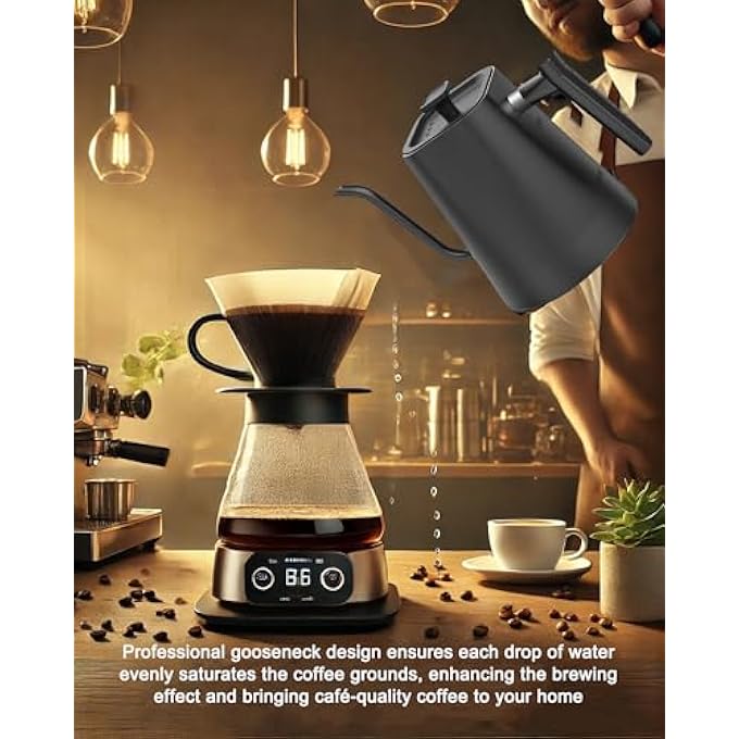 ALLESM 1200W Smart Electric Temperature Control Gooseneck Kettle 1L Electric Kettle Temperature Control Coffee KettleStainless Steel Electric Kettle With InsulationPour Over Teapot For Coffee And TeaBlack - Image 4