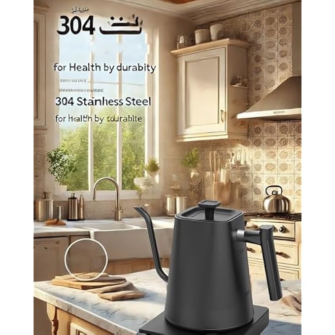 ALLESM 1200W Smart Electric Temperature Control Gooseneck Kettle 1L Electric Kettle Temperature Control Coffee KettleStainless Steel Electric Kettle With InsulationPour Over Teapot For Coffee And TeaBlack - Image 5