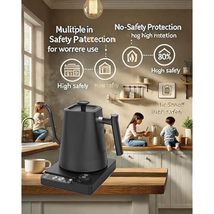 ALLESM 1200W Smart Electric Temperature Control Gooseneck Kettle 1L Electric Kettle Temperature Control Coffee KettleStainless Steel Electric Kettle With InsulationPour Over Teapot For Coffee And TeaBlack - Image 2