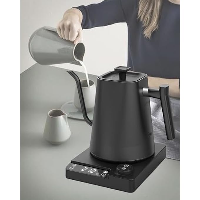 ALLESM 1200W Smart Electric Temperature Control Gooseneck Kettle 1L Electric Kettle Temperature Control Coffee KettleStainless Steel Electric Kettle With InsulationPour Over Teapot For Coffee And TeaBlack - Image 1