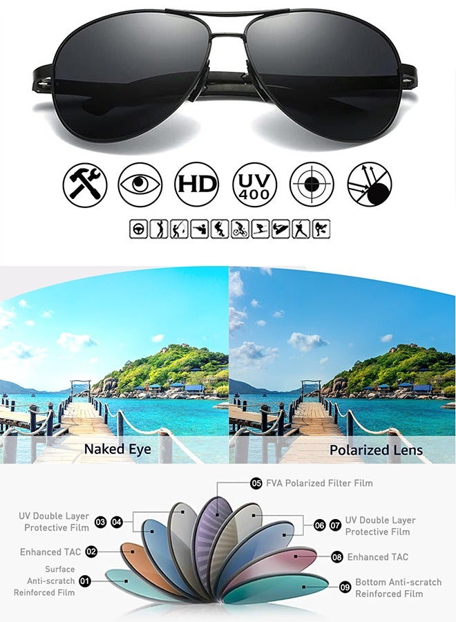 AZorb Men's Polarized Sunglasses for Men Women Aviator Lightweight Alloy Metal Frame Glasses Military Style Sunglasses UV400 Protection Sun Glasses for Outdoor Driving Travel Shades - Image 3