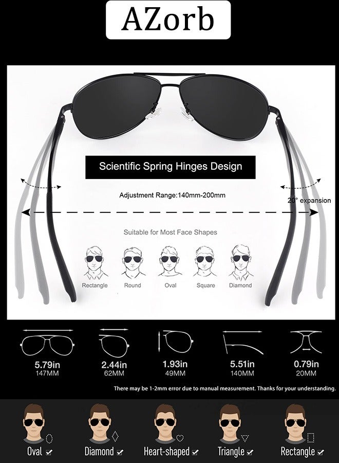 AZorb Men's Polarized Sunglasses for Men Women Aviator Lightweight Alloy Metal Frame Glasses Military Style Sunglasses UV400 Protection Sun Glasses for Outdoor Driving Travel Shades - Image 2