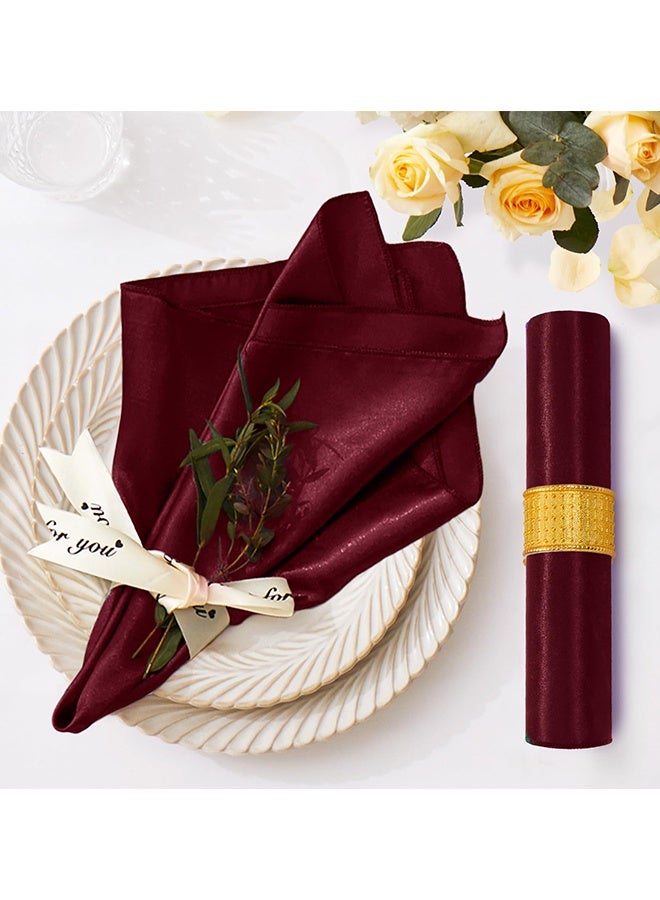 15 قطعة مناديل ساتان حمراء نبيذية 17 × 17 بوصة ناعمة وسلسة وقابلة للغسل مناديل عشاء مربعة أنيقة تشبه الحرير لمناسبات الزفاف وحفلات العشاء والمآدب وحفلات تقديم الطعام والطعام المنزلي - Image 2