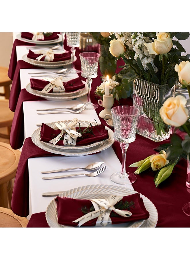 15 قطعة مناديل ساتان حمراء نبيذية 17 × 17 بوصة ناعمة وسلسة وقابلة للغسل مناديل عشاء مربعة أنيقة تشبه الحرير لمناسبات الزفاف وحفلات العشاء والمآدب وحفلات تقديم الطعام والطعام المنزلي - Image 4