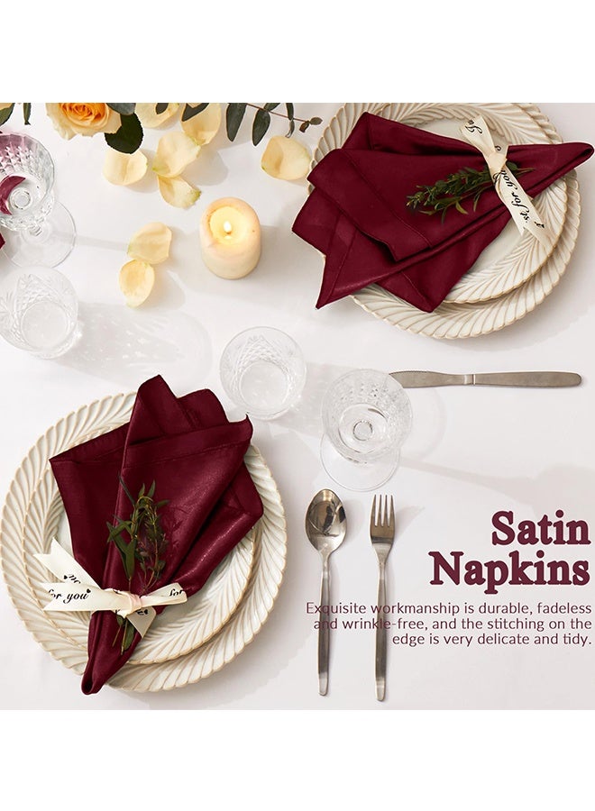 15 قطعة مناديل ساتان حمراء نبيذية 17 × 17 بوصة ناعمة وسلسة وقابلة للغسل مناديل عشاء مربعة أنيقة تشبه الحرير لمناسبات الزفاف وحفلات العشاء والمآدب وحفلات تقديم الطعام والطعام المنزلي - Image 3