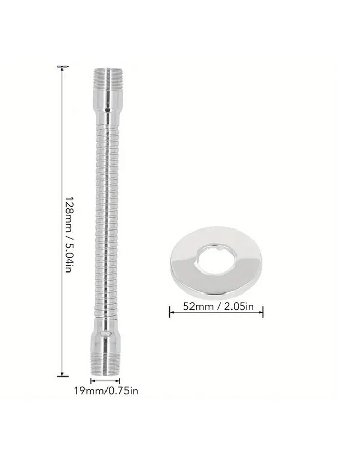 ذراع تمديد رأس الدش القابل للتعديل من الفولاذ المقاوم للصدأ الفضي مع شفة دوارة وشريط PTFE - Image 3