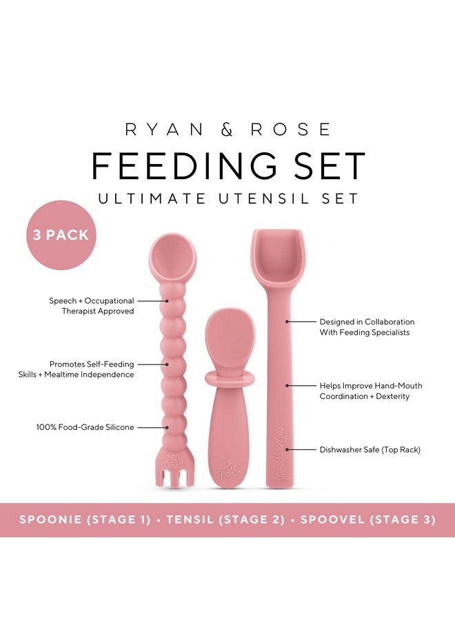 Ryan & Rose Ryan & Rose Ultimate Utensil Set of 3 Silicone Baby Spoons Silicone baby feeding set for baby led weaning, baby spoons self feeding 6 months, baby utensils, toddler utensils (Rose), Child - Image 2