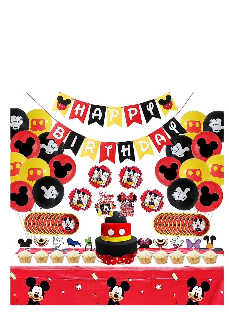 Bluegogo Cartoon Mouse Birthday Party Supplies Decorations Include Birthday Banner 20 Plates 20 Napkins 18Balloons 10 Cupcake Toppers 2 Cake Toppers and Tablecloths for Kids Girls Boys Party Favors  - Image 1