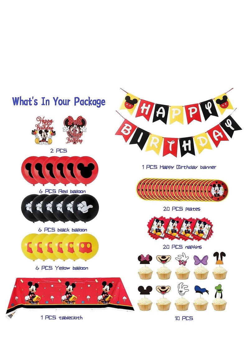 Bluegogo Cartoon Mouse Birthday Party Supplies Decorations Include Birthday Banner 20 Plates 20 Napkins 18Balloons 10 Cupcake Toppers 2 Cake Toppers and Tablecloths for Kids Girls Boys Party Favors  - Image 2