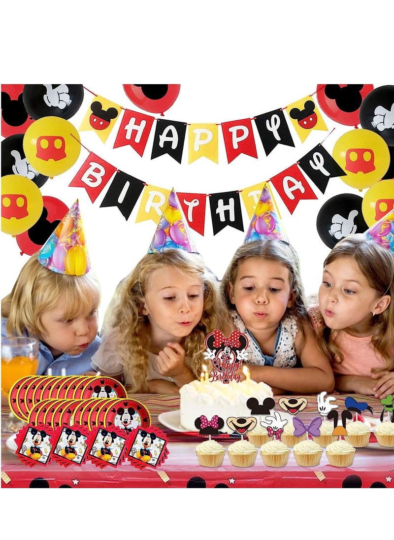 Bluegogo Cartoon Mouse Birthday Party Supplies Decorations Include Birthday Banner 20 Plates 20 Napkins 18Balloons 10 Cupcake Toppers 2 Cake Toppers and Tablecloths for Kids Girls Boys Party Favors  - Image 3