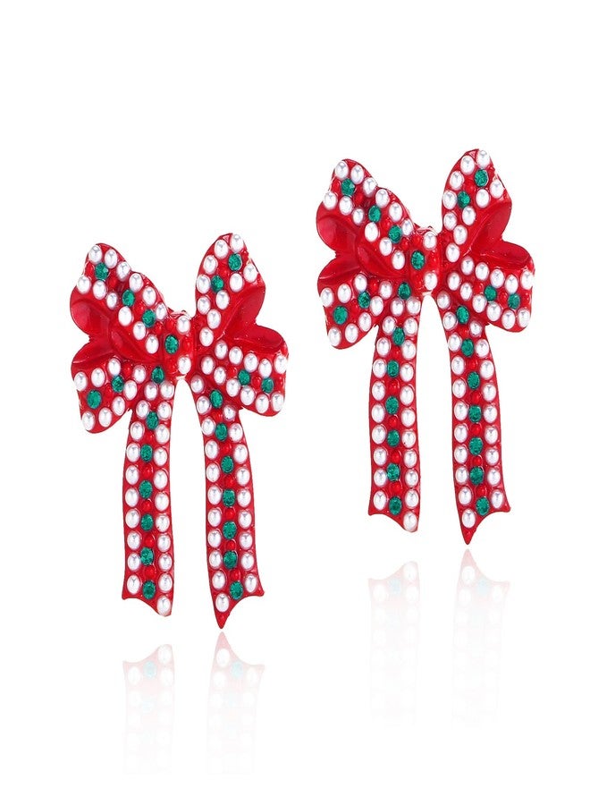 WanBigVa Christmas Red Bow Earrings for Women Holiday Earrings Xmas Bow Ribbon Drop Dangle Earrings Christmas Festival Jewelry Gift - Image 1
