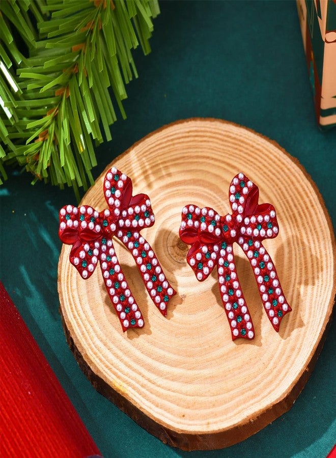 WanBigVa Christmas Red Bow Earrings for Women Holiday Earrings Xmas Bow Ribbon Drop Dangle Earrings Christmas Festival Jewelry Gift - Image 5