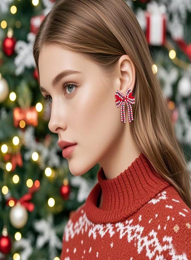 WanBigVa Christmas Red Bow Earrings for Women Holiday Earrings Xmas Bow Ribbon Drop Dangle Earrings Christmas Festival Jewelry Gift - Image 4