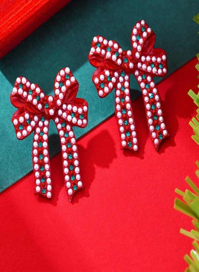 WanBigVa Christmas Red Bow Earrings for Women Holiday Earrings Xmas Bow Ribbon Drop Dangle Earrings Christmas Festival Jewelry Gift - Image 2