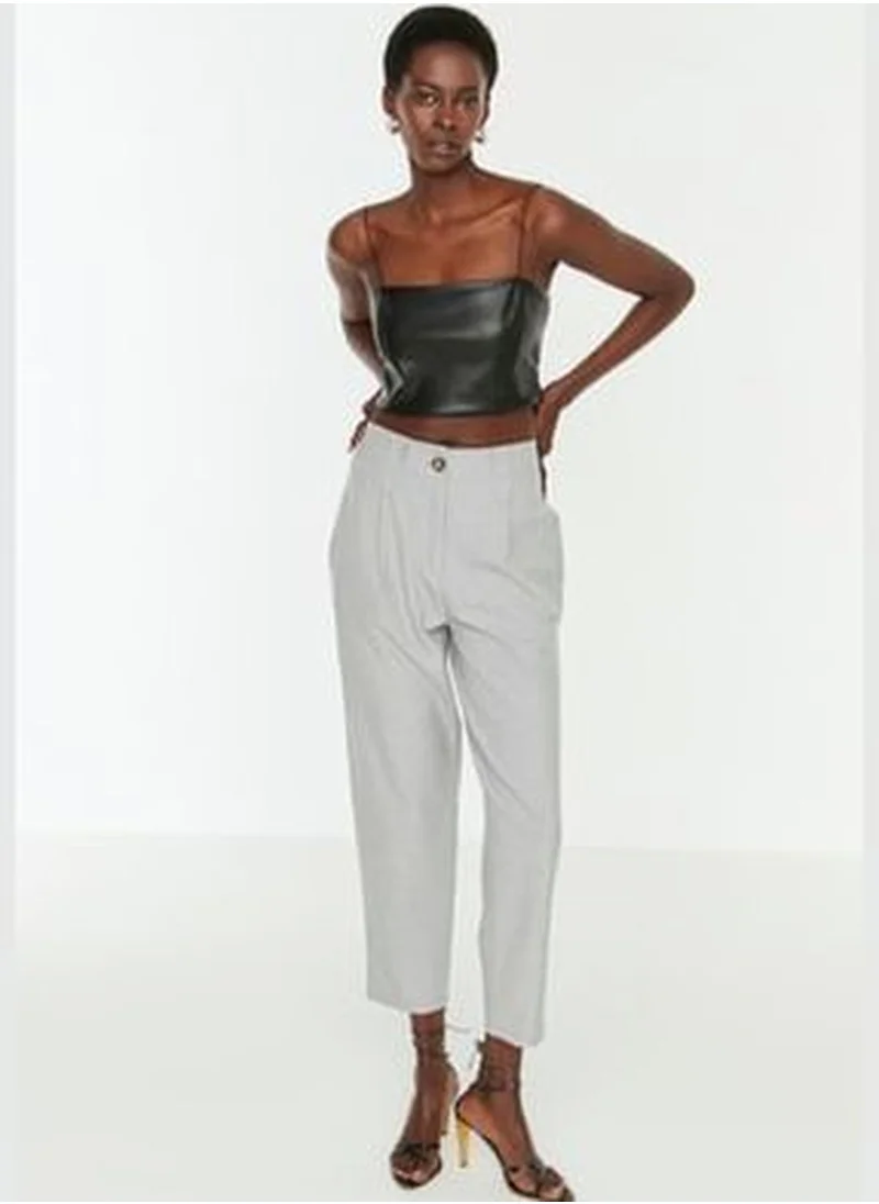 trendyol Gray Carrot High Waist Polyviscon Woven Trousers TWOSS22PL0280