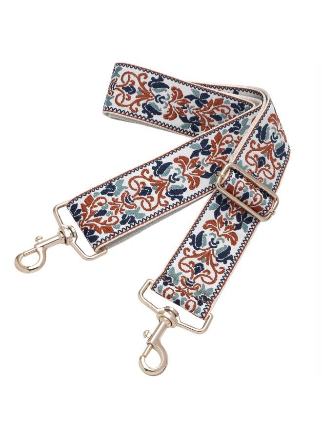 Nefelibata Purse Strap,2" Wide Purse Strap Adjustable Replacement,Multi-pattern Crossbody Handbag Strap, Brown Flower Embroidery, 2" wide, 37" to 65" long - Image 1