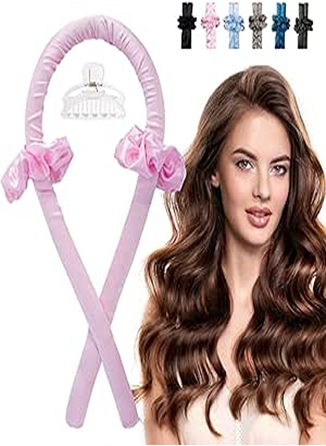 Yeelen - Yeelen Heatless Hair Curling Rod Headband for Long Hair, No Heat Hair Curler Rollers Set can Sleep in Overnight, Satin Curl Ribbon Hair Wrap with Scrunchie and Hair Clips to Get Natural Waves Pink - Image 1