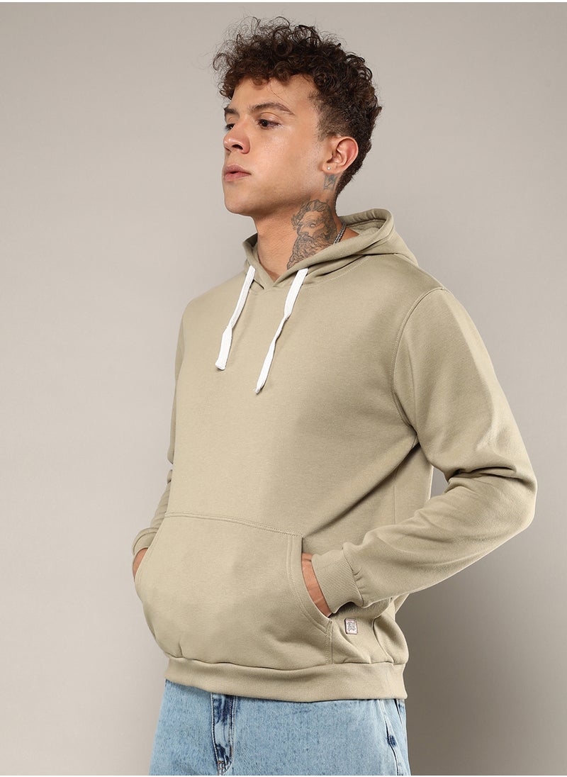 كامبوس سوترا Men's Olive Green Pullover Hoodie With Contrast Drawstring  - Image 3