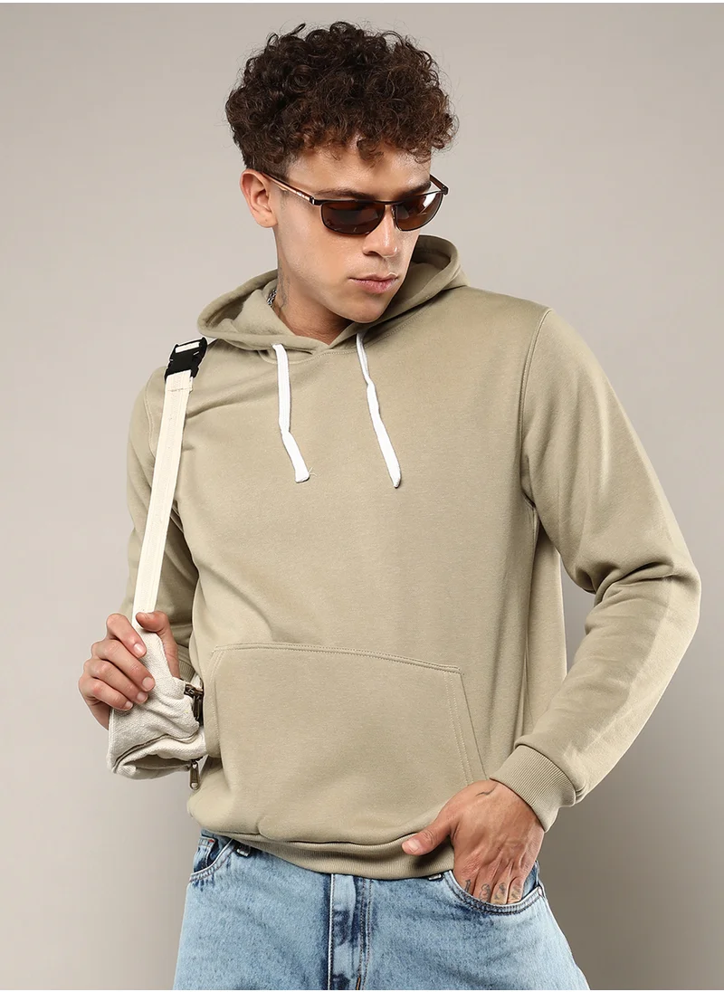 كامبوس سوترا Men's Olive Green Pullover Hoodie With Contrast Drawstring