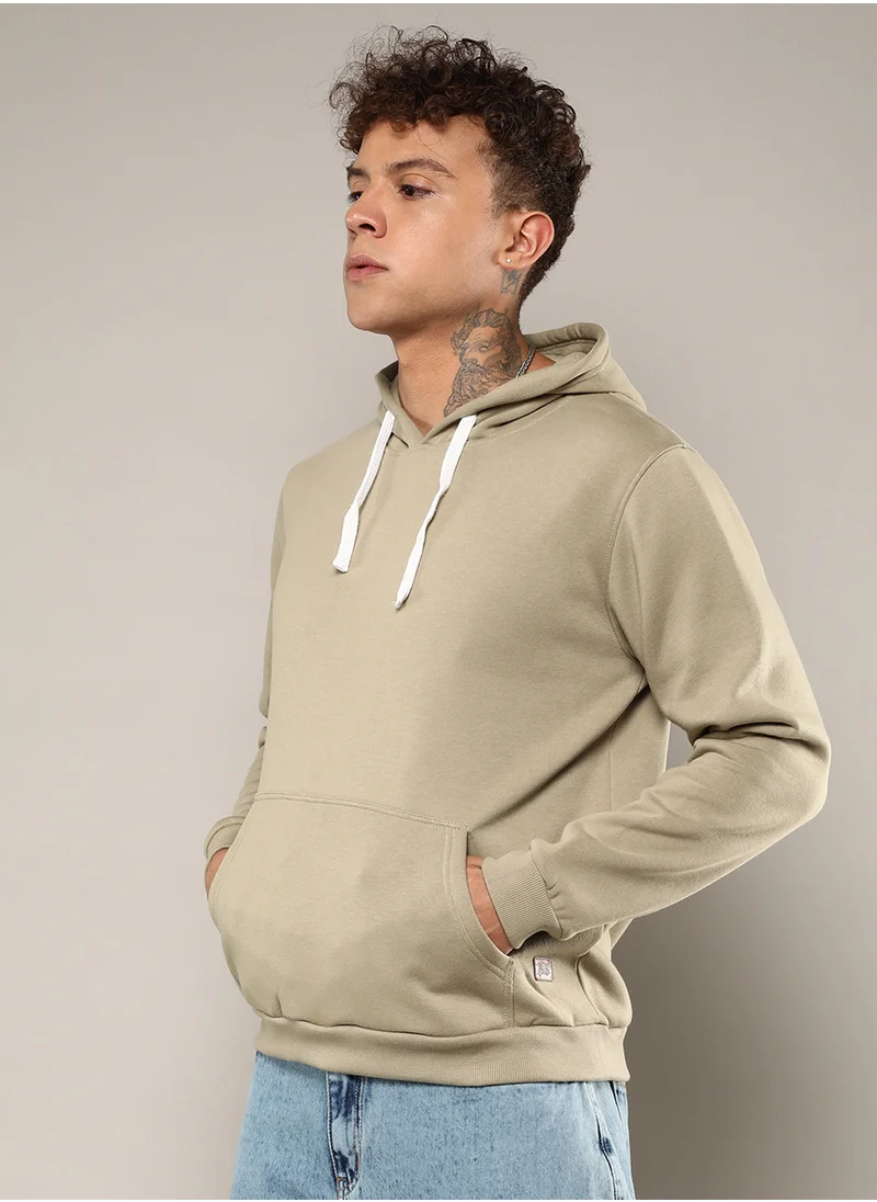 كامبوس سوترا Men's Olive Green Pullover Hoodie With Contrast Drawstring