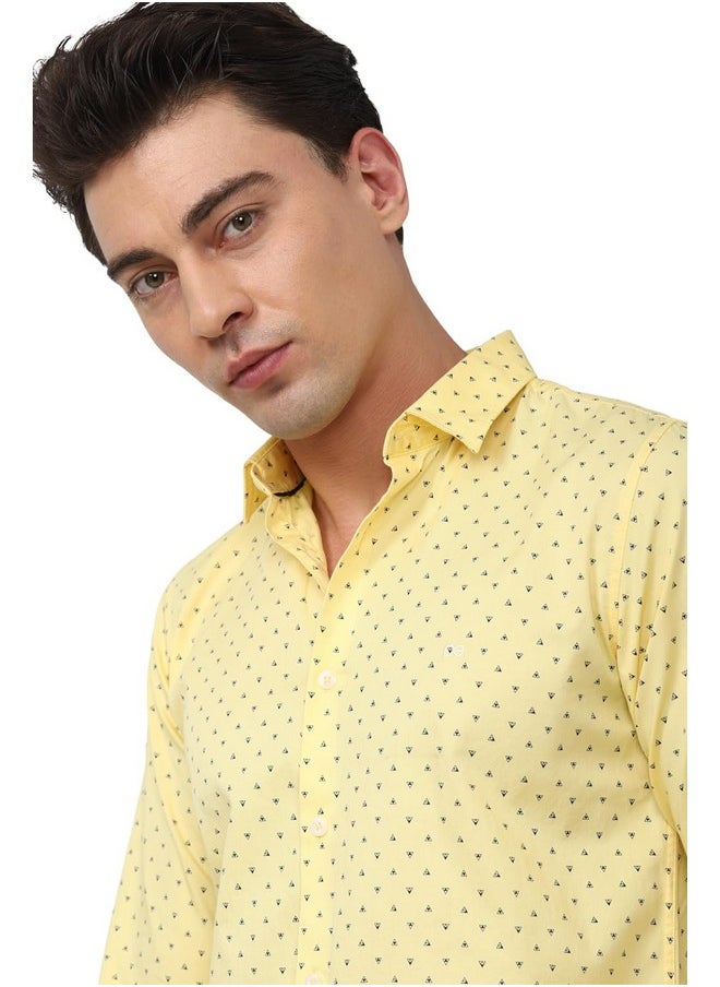 Peter England Peter England Men's Printed Slim Fit Shirt (PCSFSSLPX78749_Light Yellow 39)  - Image 3