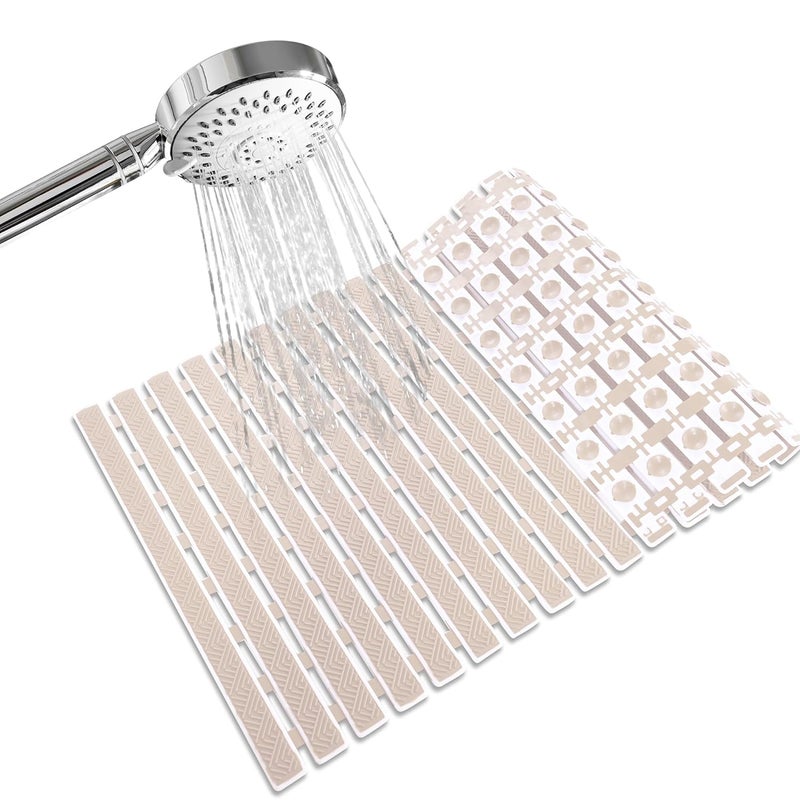 RichAxis PVC Anti Skid Mat For Bathroom Anti Slip Bathroom Mat Shower Area Anti Skid Mats With Suction Cups And Drain Holes For Bathtub Floor Mat (68X38 Cm,Beige) - Image 1