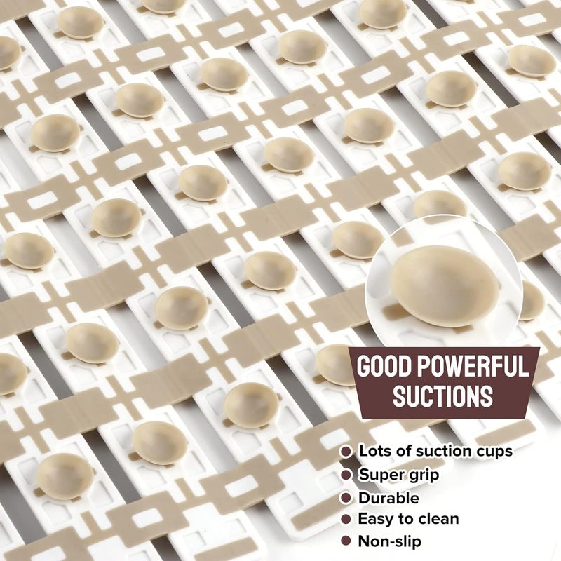 RichAxis PVC Anti Skid Mat For Bathroom Anti Slip Bathroom Mat Shower Area Anti Skid Mats With Suction Cups And Drain Holes For Bathtub Floor Mat (68X38 Cm,Beige) - Image 4