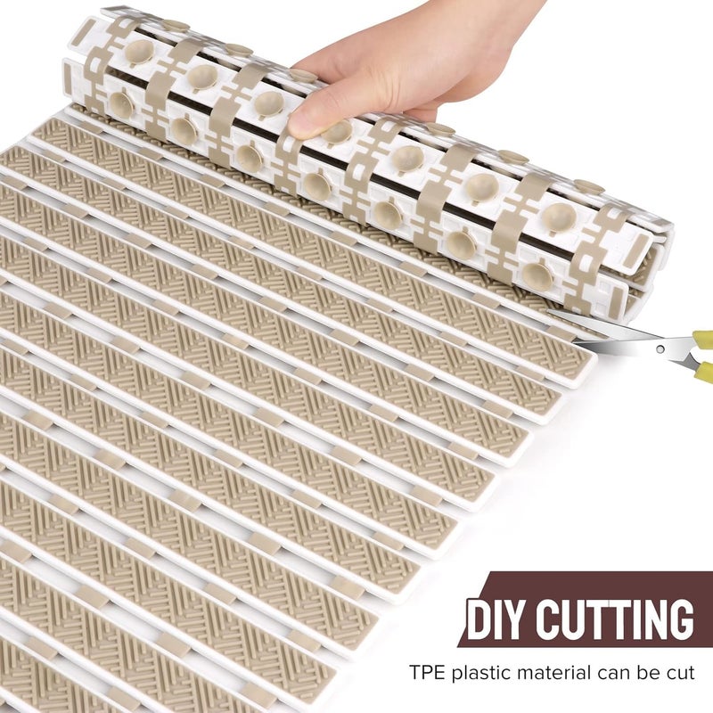 RichAxis PVC Anti Skid Mat For Bathroom Anti Slip Bathroom Mat Shower Area Anti Skid Mats With Suction Cups And Drain Holes For Bathtub Floor Mat (68X38 Cm,Beige) - Image 3