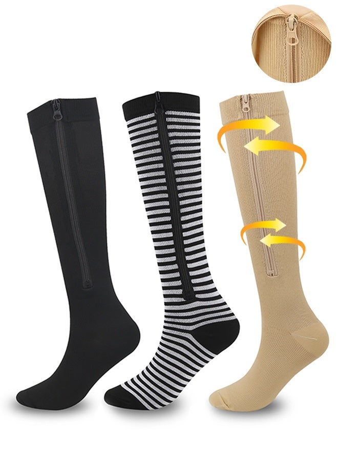 Polish'D Zipper Compression Socks Women & Men - 2Pairs Calf Knee High 15-20mmHg Closed Toe Compression Stocking - Image 1