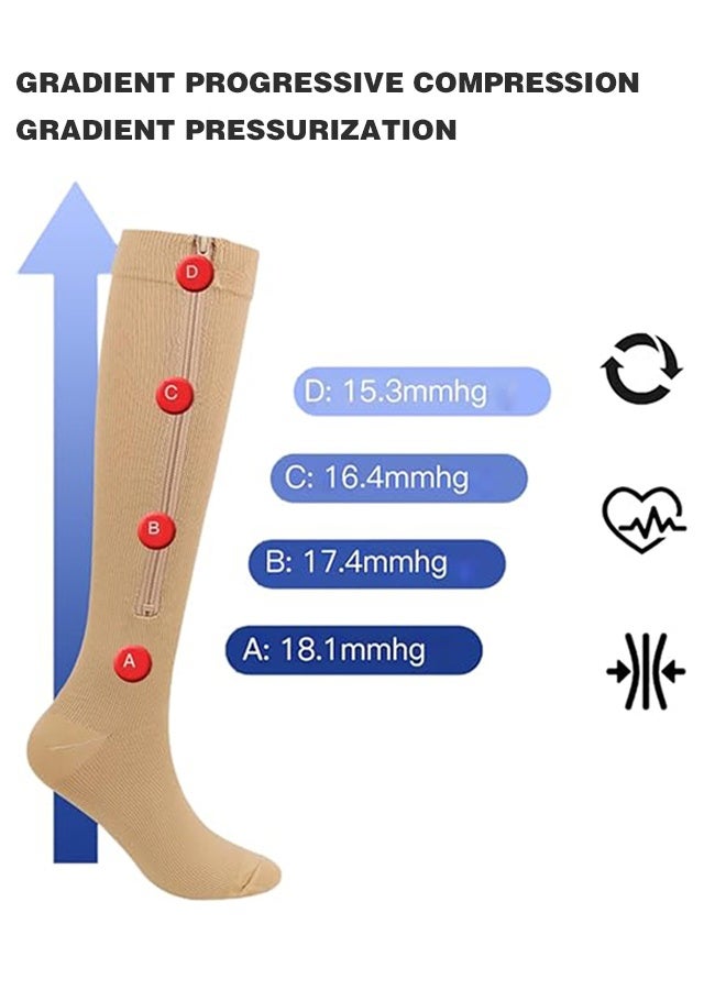 Polish'D Zipper Compression Socks Women & Men - 2Pairs Calf Knee High 15-20mmHg Closed Toe Compression Stocking - Image 4