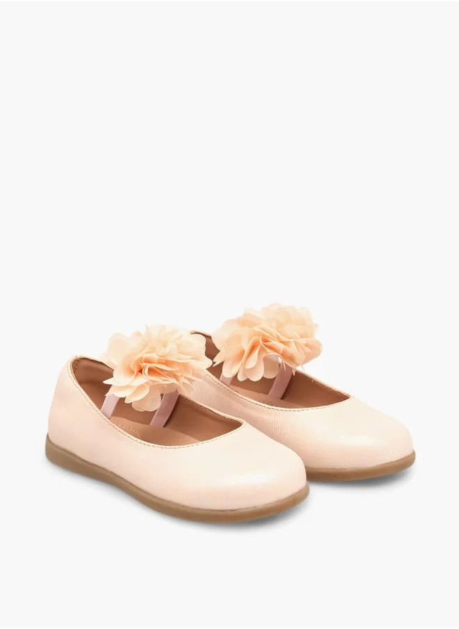 Barefeet Girls Floral Accent Mary Jane Shoes With Elasticated Strap