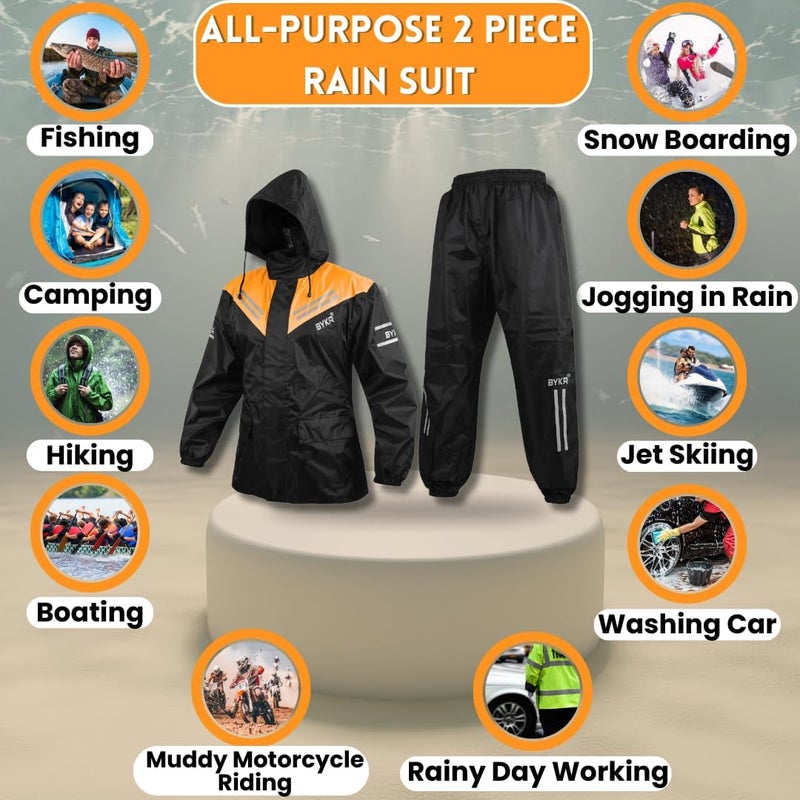 BYKR Waterproof Outdoors Motorcycle Rain Suits for Men & Women Cycling 2-Piece Breathable & Windproof Wet Weather Protection - Image 2