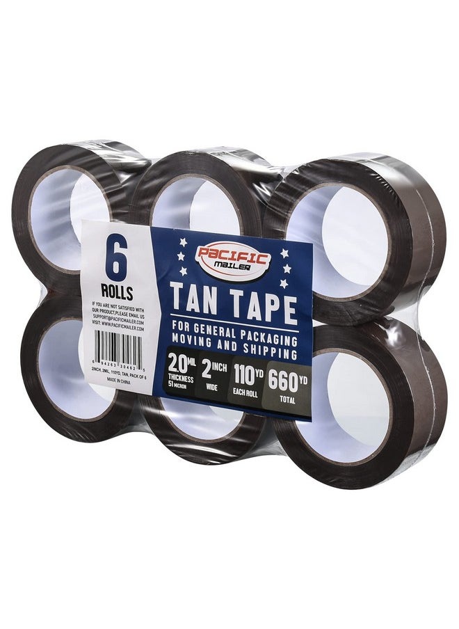 Pacific Mailer Brown Tan Acrylic Packing Tape 2 Inch Wide 2.0Mil Thickness 110 Yard Per Roll [Pack Of 6 Rolls]  - Image 1