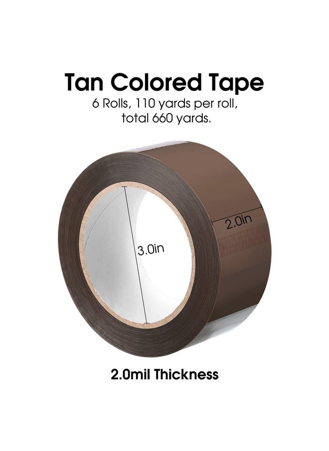 Pacific Mailer Brown Tan Acrylic Packing Tape 2 Inch Wide 2.0Mil Thickness 110 Yard Per Roll [Pack Of 6 Rolls]  - Image 2