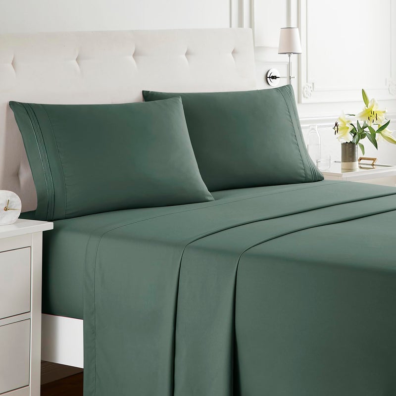 Clara Clark Bed Sheets  Premier 1800 Series Bed Sheet Set  Deep Pocket  Wrinkle  Fade  Stain Resistant  Luxury Soft Bedding Sheets & Pillowcases  Queen  Forest Green - Image 2