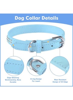 BINGPET BA2006 Adjustable Dog Real Split Leather Studded Pet Dog Collar, Durable Doggy Collars for Small Medium Large Dogs - Light Blue XS  - Image 1